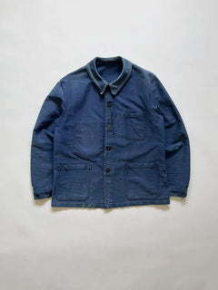 French blue moleskin work jacket, by Beau-fort, 1960s. Embroidered label, made in France. Beau-Fort is a very popular brand in the French workwear scene.