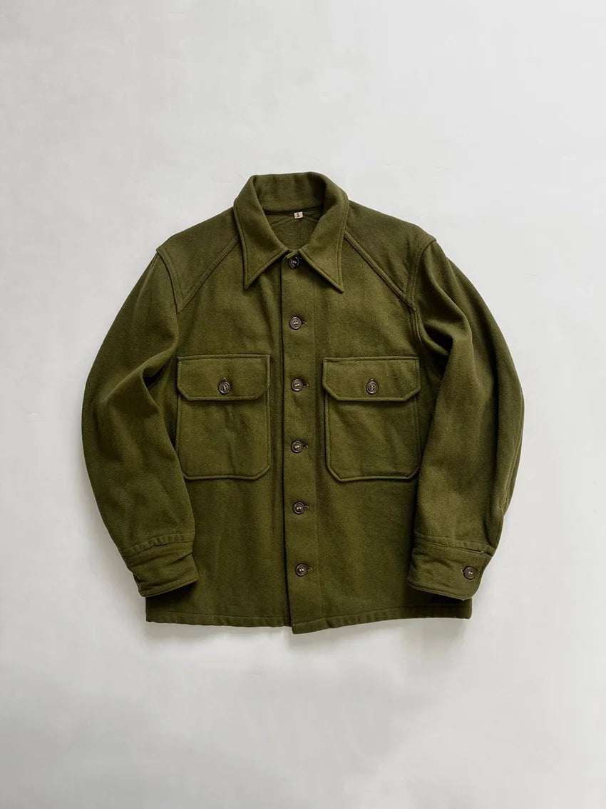 50–70s OG-108 vintage wool uniform shirts. “Olive Green 108” refers to a dark green tone created to suit military field and operational requirements. 