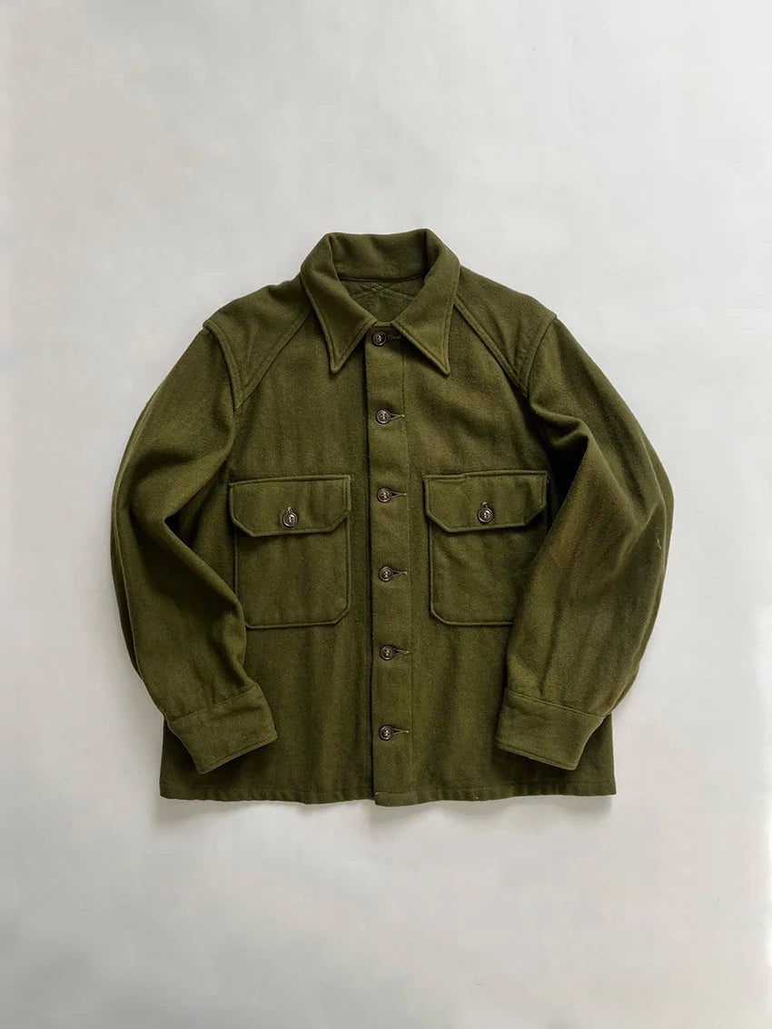 Vintage OG-108 wool uniform shirts from the 50s–70s era. The name derives from “Olive Green 108,” a dark green color made for military use. First pattern.