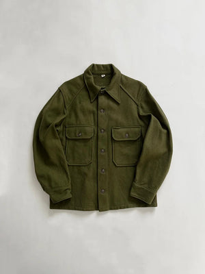 OG-108 vintage wool uniform shirts dating from the 50–70s. Named after “Olive Green 108,” a dark green created for U.S. Army operational needs. First pattern.
