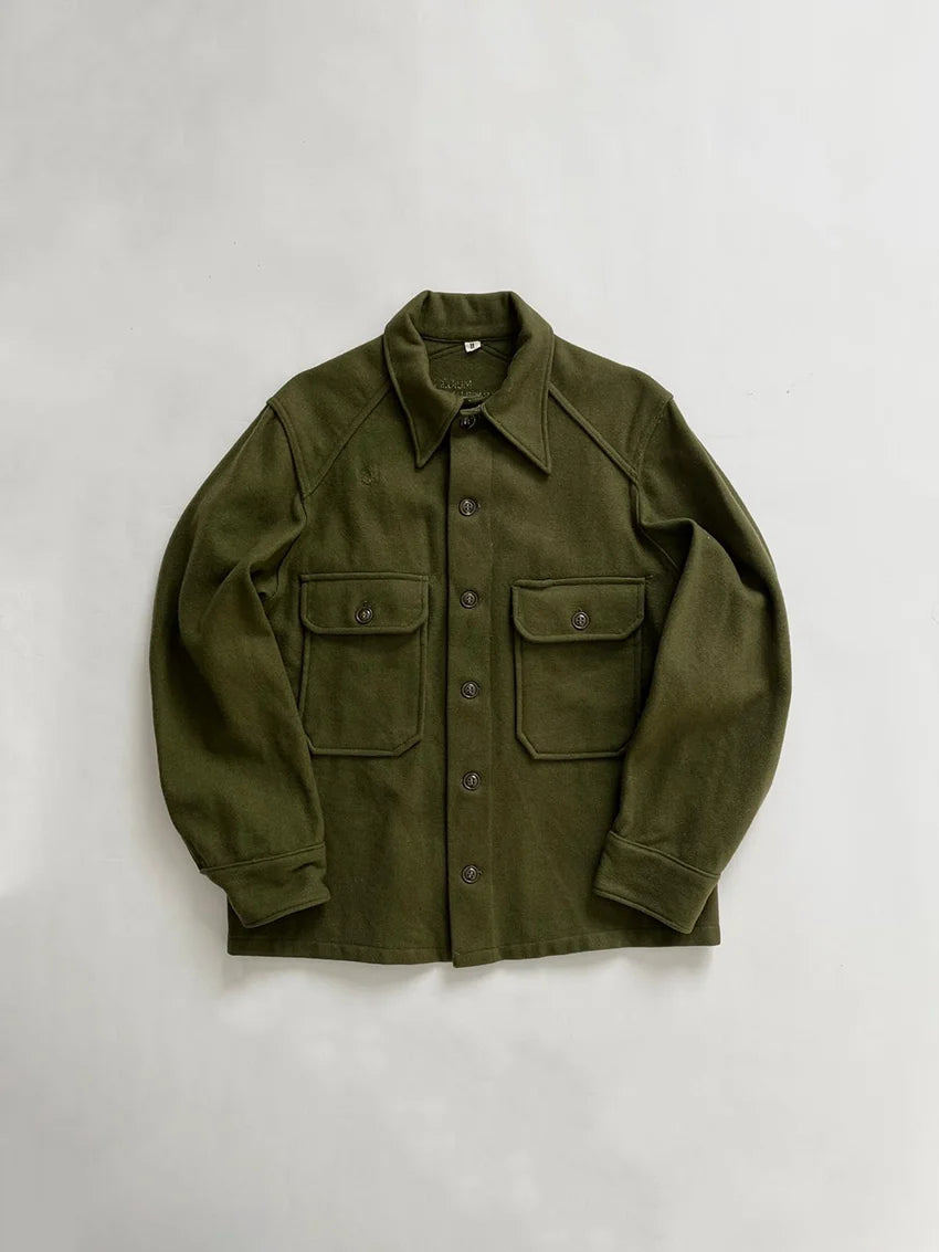 OG-108 vintage wool uniform shirts dating from the 50–70s. Named after “Olive Green 108,” a dark green created for U.S. Army operational needs. First pattern.
