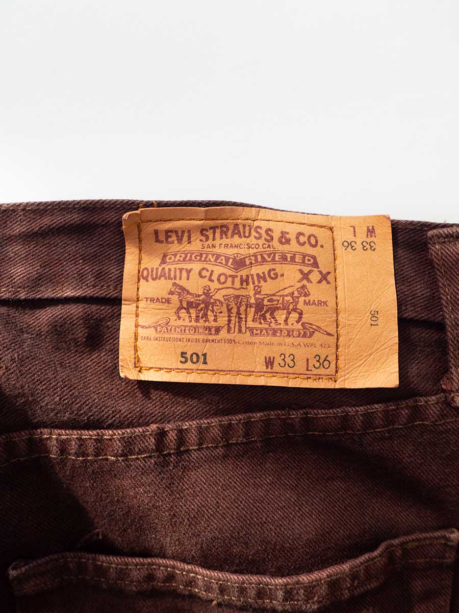 Jeans levi's 501 marrone degli 80, prodotto negli stati uniti
