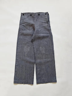 French Navy blue ramie sailor trousers, dating back to the 1950s. Made of ramie, a lightweight and highly breathable natural fiber. Created by the French Navy.
