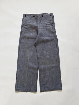 French Navy blue ramie sailor trousers, dating back to the 1950s. Made of ramie, a lightweight and highly breathable natural fiber. Created by the French Navy.