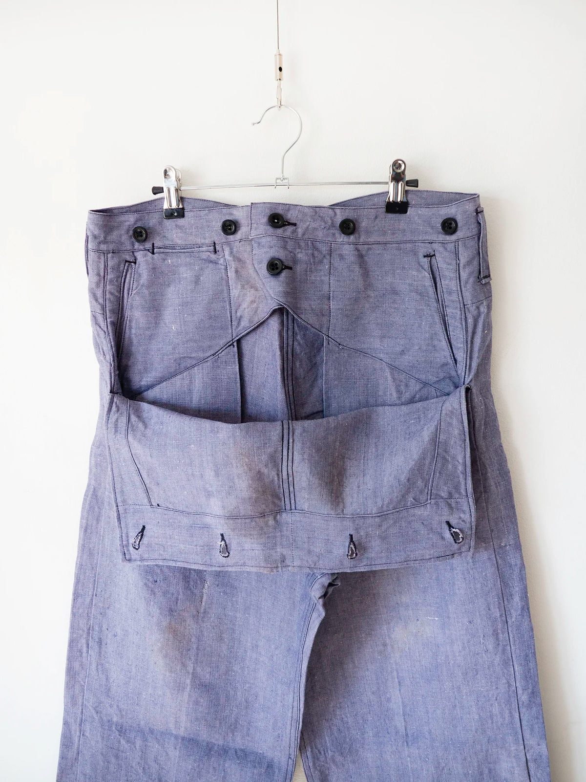 Patta frontale aperta, pantaloni Marina Francese in ramie anni '50