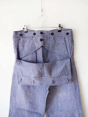 Patta frontale aperta, pantaloni Marina Francese in ramie anni '50
