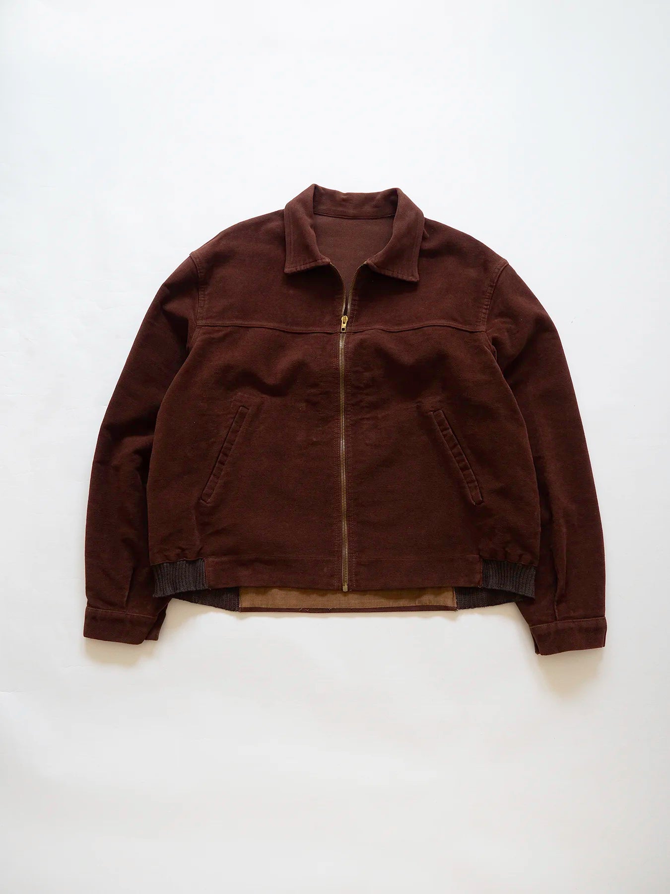 50s French Brown Moleskin Cyclist Jacket - L